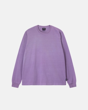 Stussy Heavyweight Pigment Dyed Ls Crew Loopshirts Lavendel | 190786LFO